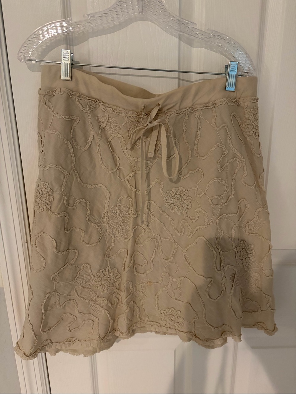 Max Studio Cotton Beige Embroidered Women’s Skirt with Drawstring size Large